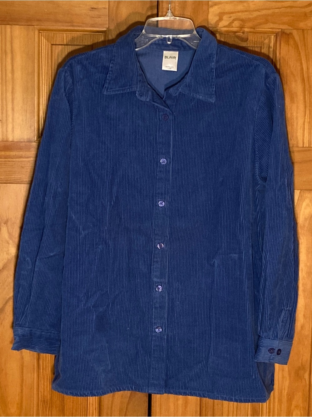 NWOT Blair Top Corduroy Blouse Long Sleeve Blue Women's Size L Large